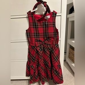 Girls size 6x/7 children’s place red plaid holiday dress with matching headband